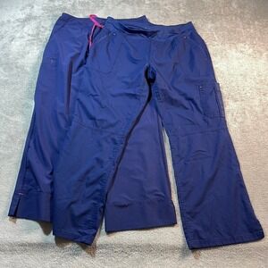 Navy Blue Scrub‎ Pants Straight Leg Comfort Stretch Medical Workwear Women's